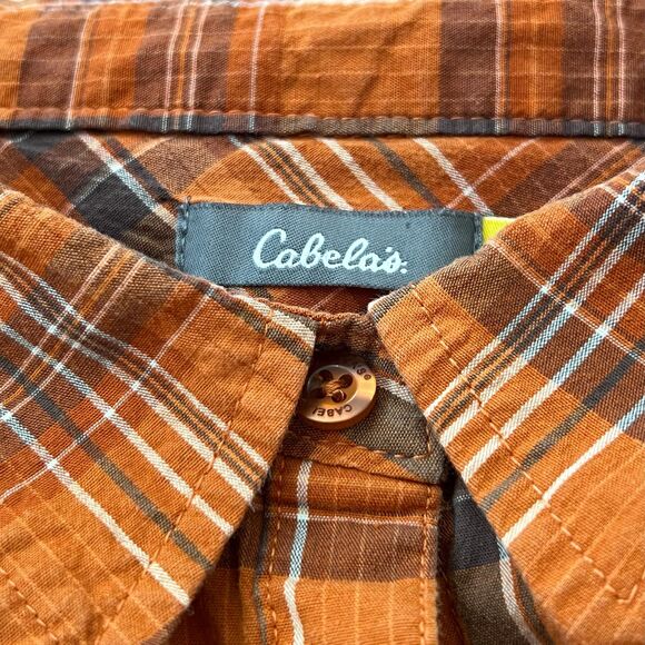 Cabela's 2XL Orange Plaid Button Up Shirt Plus Size - Picture 6 of 8